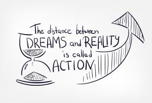 dreams reality action motivation quote concept doodle hand drawn vector line