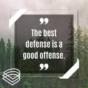 financial planning strategies quote the best defense is a good offense with a backdrop of trees